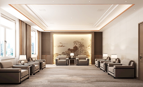 New Chinese Modern Light Luxury Conference Reception Room 3d model