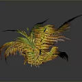Colorful Feathery Fern Plant With Green And Orange Leaves On Dark Background With Reflection