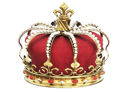 Royal Crown Hat With Red Velvet Gold Ornaments Pearls And Gemstones 3d model