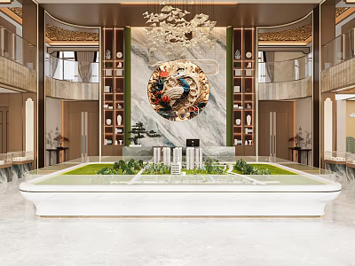 Luxury New Chinese Style Sales Office With Marble Decor And Real Estate Sand Table 3d model