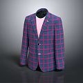 Stylish Blue Purple Plaid Suit Jacket With Pink Lining And Black Buttons