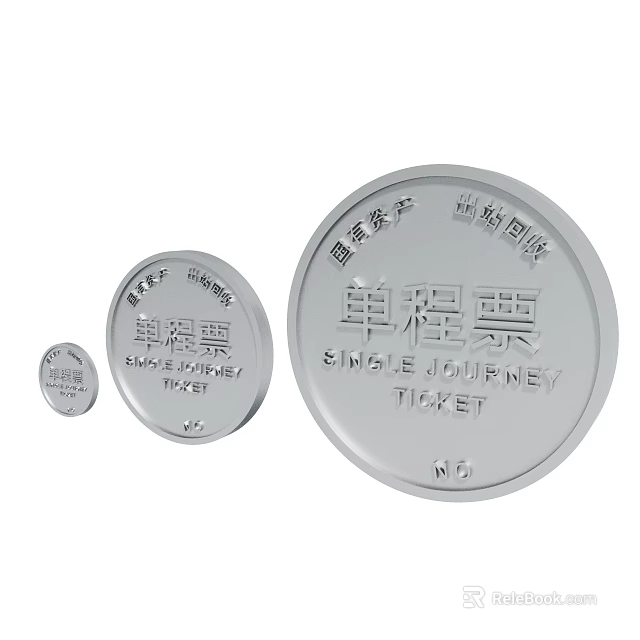 Silver Round Single Journey Ticket Tokens In Different Sizes 3d model 