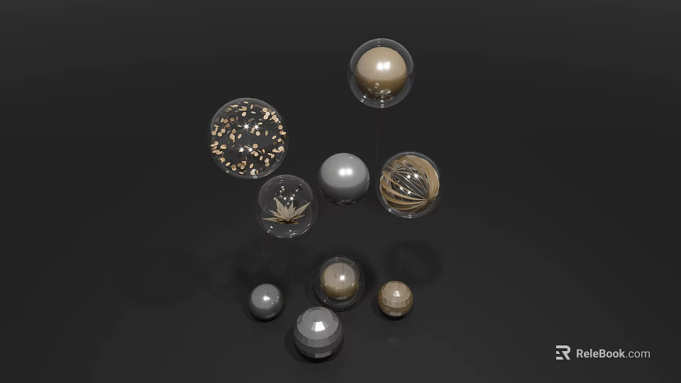 Decorative Photo Check In Spot With Transparent Spheres Golden Particles Plants And Metallic Textures 3d model 