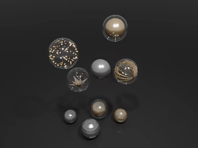 Decorative Photo Check In Spot With Transparent Spheres Golden Particles Plants And Metallic Textures 3d model
