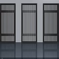 Three Dark colored Modern Swing Doors With Vertical Lattice Design And Light Wall 3d model