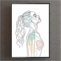 Minimalist Line Art Female Figure Painting With Bun Hairstyle And Pastel Colors