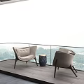 Modern Home Balcony Design With Two Beige Chairs Glass Railing Round Table And Open View