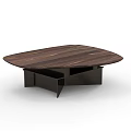 Modern Wooden Coffee Table With Unique Shape And Sturdy Metal Base Design 3d model