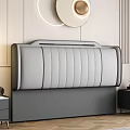 Modern Double Bed With Gray Stitched Leather Headboard And Golden Leg Nightstands