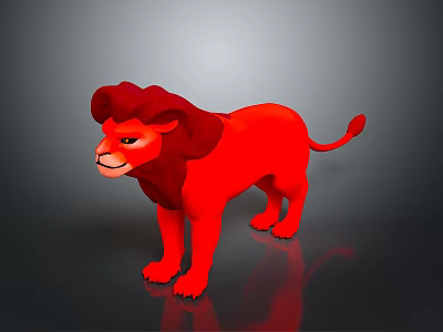 Red Lion 3D Character Model in Standing Pose with Stylized Design and Vibrant Color 3d model