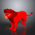 Red Lion 3D Character Model in Standing Pose with Stylized Design and Vibrant Color