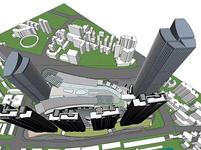 Modern Commercial Complex With High Rise Buildings And Central Open Green Spaces 3d model