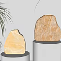 Glowing Himalayan Salt Lamps Decorative Ornament Set With White Pedestals And Palm Plant