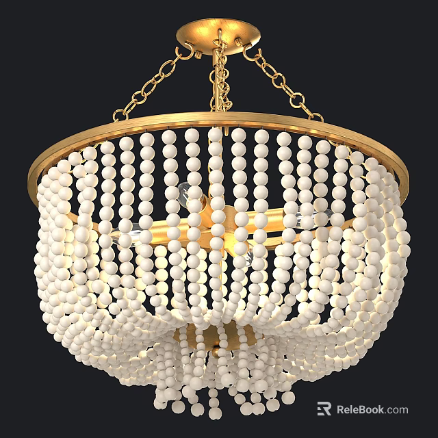 Elegant Modern Chandelier With Circular Gold Frame And White Beaded Strands 3d model 