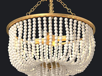 Elegant Modern Chandelier With Circular Gold Frame And White Beaded Strands 3d model