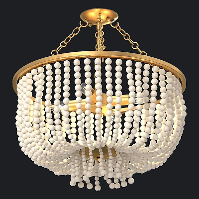 Elegant Modern Chandelier With Circular Gold Frame And White Beaded Strands 3d model