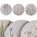 Abstract Painting On Round Plates With Pressed Plants Grass And Flowers Design