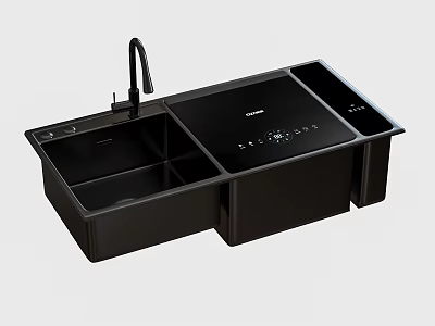 Modern Black Double Bowl Kitchen Sink With Faucet And Control Panel Design 3d model