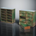 Vintage Green Hallway Cabinet And Side Cabinet With Shelves Drawers And Wooden Top