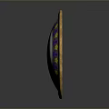 Decorative Round Shield Weapon Featuring Gold Purple Yellow Floral Patterns Ornate Border And Central Design