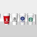 Various Branded Coffee Cups With Different Logos And Designs On