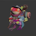 Vibrant Frog Game Movie Character Wearing Hat Holding Staff With Backpack