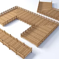 Outdoor Wooden Walkway Platform Structures With Various Shapes And Railings 3d model