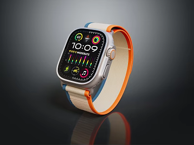 Smartwatch With Digital Display Showing Time And Health Tracking Features Orange Beige Strap Silver Case 3d model