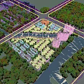 Aerial View Planning of Residential Community With Low Rise Townhouses High Rise Apartments Riverfront Greenery