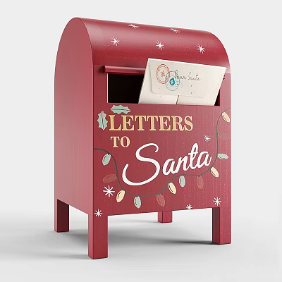 Red Christmas Toy Mailbox with Letters to Santa and Festive Star Light Decor 3d model