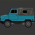 Light Blue Vintage Off Road Vehicle With Grey Soft Top And Large Wheels