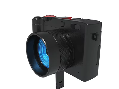 Black Camera With Red Buttons Blue Lens And Compact Retro Design 3d model