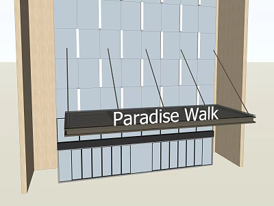 Paradise Walk Storefront Design With Gray Tiled Wall Wooden Frame And Signage 3d model