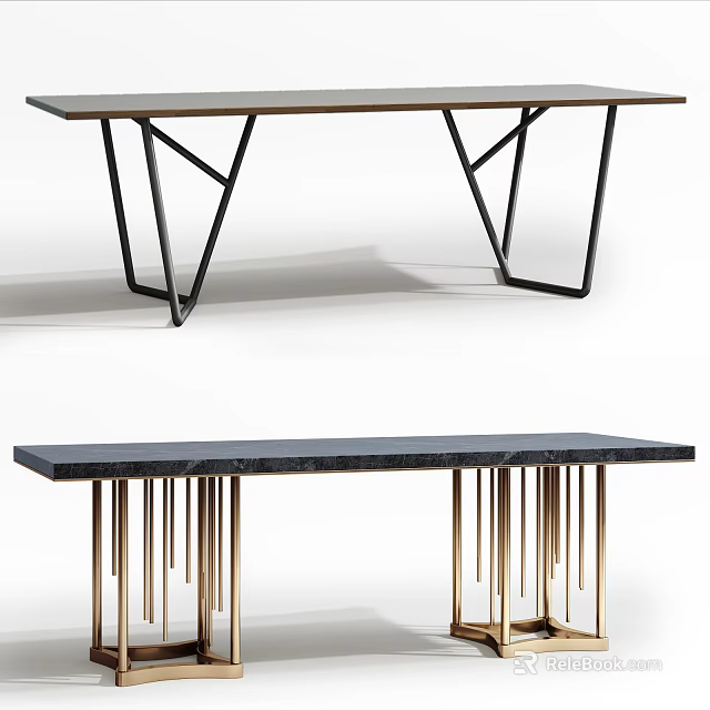 Modern Dining Table With Black Metal Frame And Unique Geometric Leg Design  
Elegant Dining Table Featuring Marble Top And Gold Metal Slim Leg Structure 3d model 