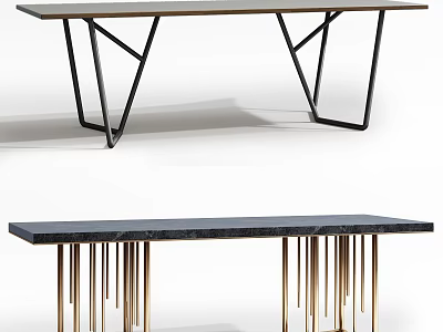 Modern Dining Table With Black Metal Frame And Unique Geometric Leg Design  
Elegant Dining Table Featuring Marble Top And Gold Metal Slim Leg Structure 3d model