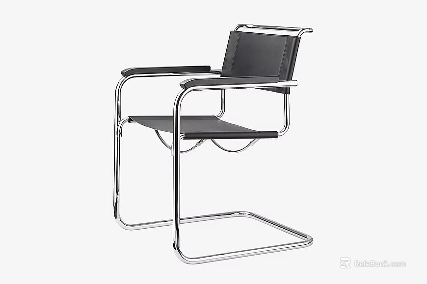 Elegant Modern Chrome Cantilever Single Chair With Breathable Black Mesh Seat Back And Padded Armrests 3d model 