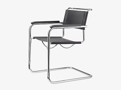 Elegant Modern Chrome Cantilever Single Chair With Breathable Black Mesh Seat Back And Padded Armrests 3d model