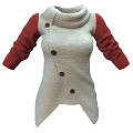 Knitted Turtleneck Sweater With Red Sleeves Beige Body Three Buttons Asymmetric Hem