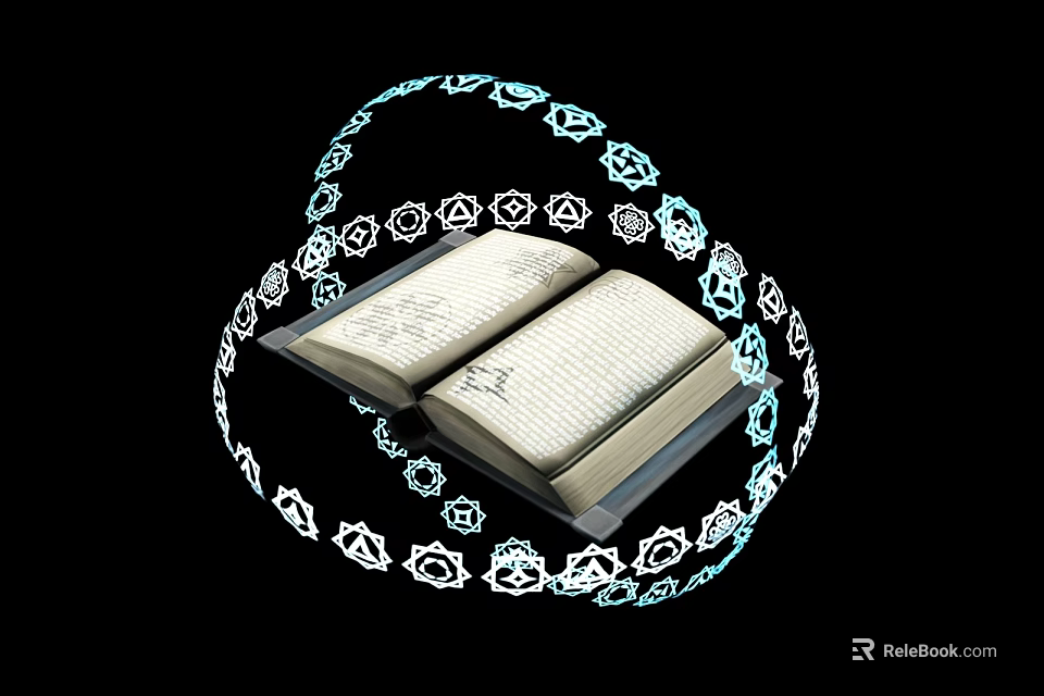 Open Book Surrounded By Elegant Blue And White Decorative Patterns 3d model 