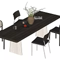 Quiet ancient style dining table and chair combination 3d model