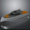 Modern Gray and Orange Motorboat with Sleek Deck and Cabin Design