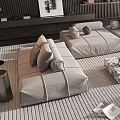 Modern L Shaped Sofa And Coffee Table Set With Light Gray Fabric And Marble Top