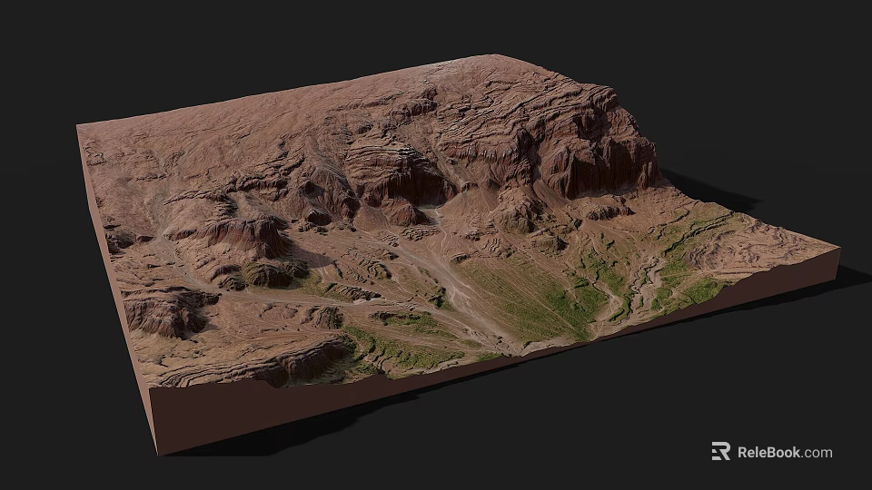 Garden Landscape Terrain Model Featuring Mountainous Terrain Green Vegetation And Pathways 3d model 