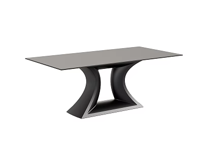 Modern Dining Table With Black Glass Top And Curved Metal Leg Design 3d model