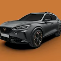 Gray Sporty SUV With Sleek Exterior Design And Black Wheels On Orange Background