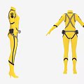 Yellow Full Body Tight Fitting Jumpsuit With Black Accents And Utility Belt