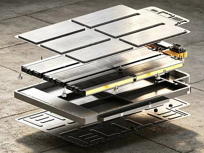 Industrial Equipment With Multi Layered Metal Structure Metal Plates Frames And Yellow Components 3d model