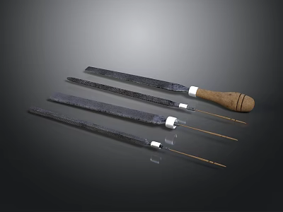 Set Of Kitchen Knives With Black Blades Wooden Handles And White Accents 3d model
