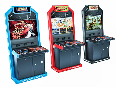Colorful Arcade Gaming Machines As Entertainment Appliances With Classic Game Screens 3d model
