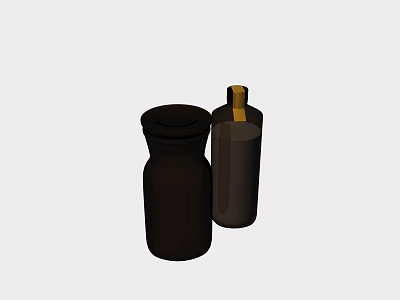 Two Dark Bathroom Accessories Bottles With Golden Cap For Bathroom Use 3d model